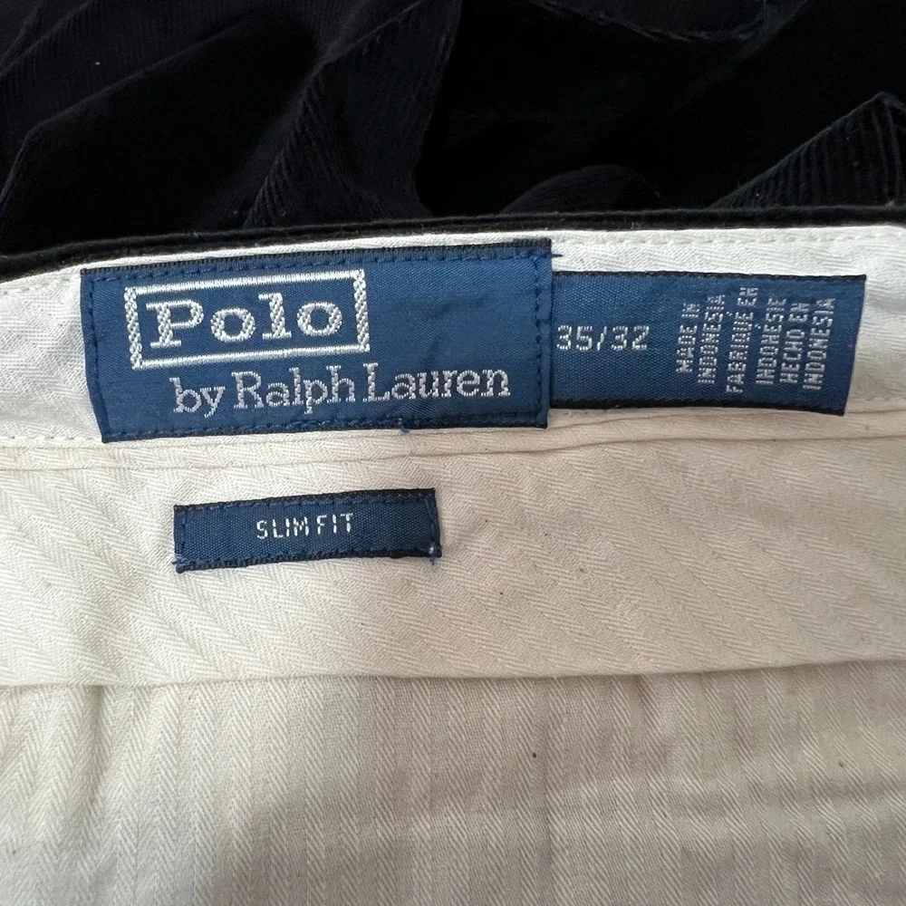 Polo Ralph Lauren Corduroy Chino‎ Pants Mens 35x32 New Black Straight Slim Fit
